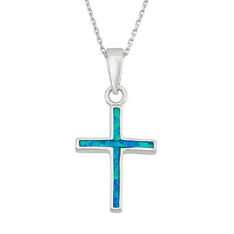 Nautica Rocks Lab-Created Blue Opal Sterling Silver Cross Pendant Necklace