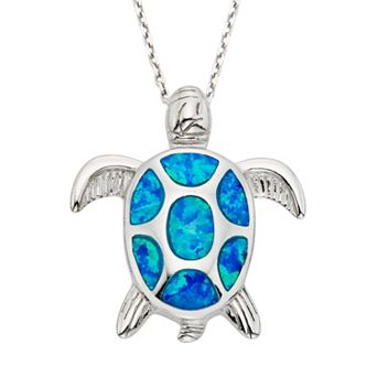 Nautica Rocks Lab-Created Blue Opal Sterling Silver Turtle Pendant Necklace