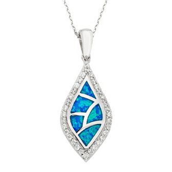 Nautica Rocks Lab-Created Blue Opal & Cubic Zirconia Sterling Silver Mosaic Marquise Pendant Necklace