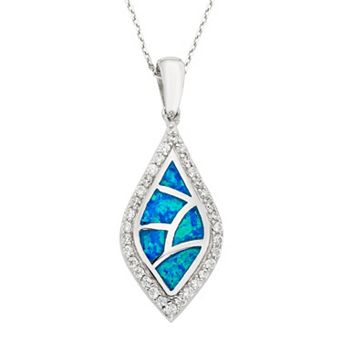 Nautica Rocks Lab-Created Blue Opal & Cubic Zirconia Sterling Silver Mosaic Marquise Pendant Necklace
