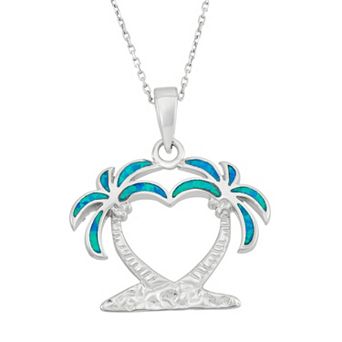 Nautica Rocks Lab-Created Blue Opal Sterling Silver Heart & Palm Tree Pendant Necklace
