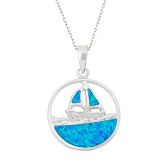 Nautica Rocks Lab-Created Blue Opal Sterling Silver Sailboat Pendant Necklace