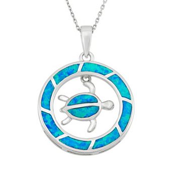 Nautica Rocks Lab-Created Blue Opal Sterling Silver Turtle Pendant Necklace