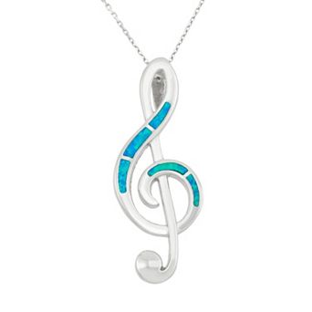 Nautica Rocks Lab-Created Blue Opal Sterling Silver Treble Clef Pendant Necklace