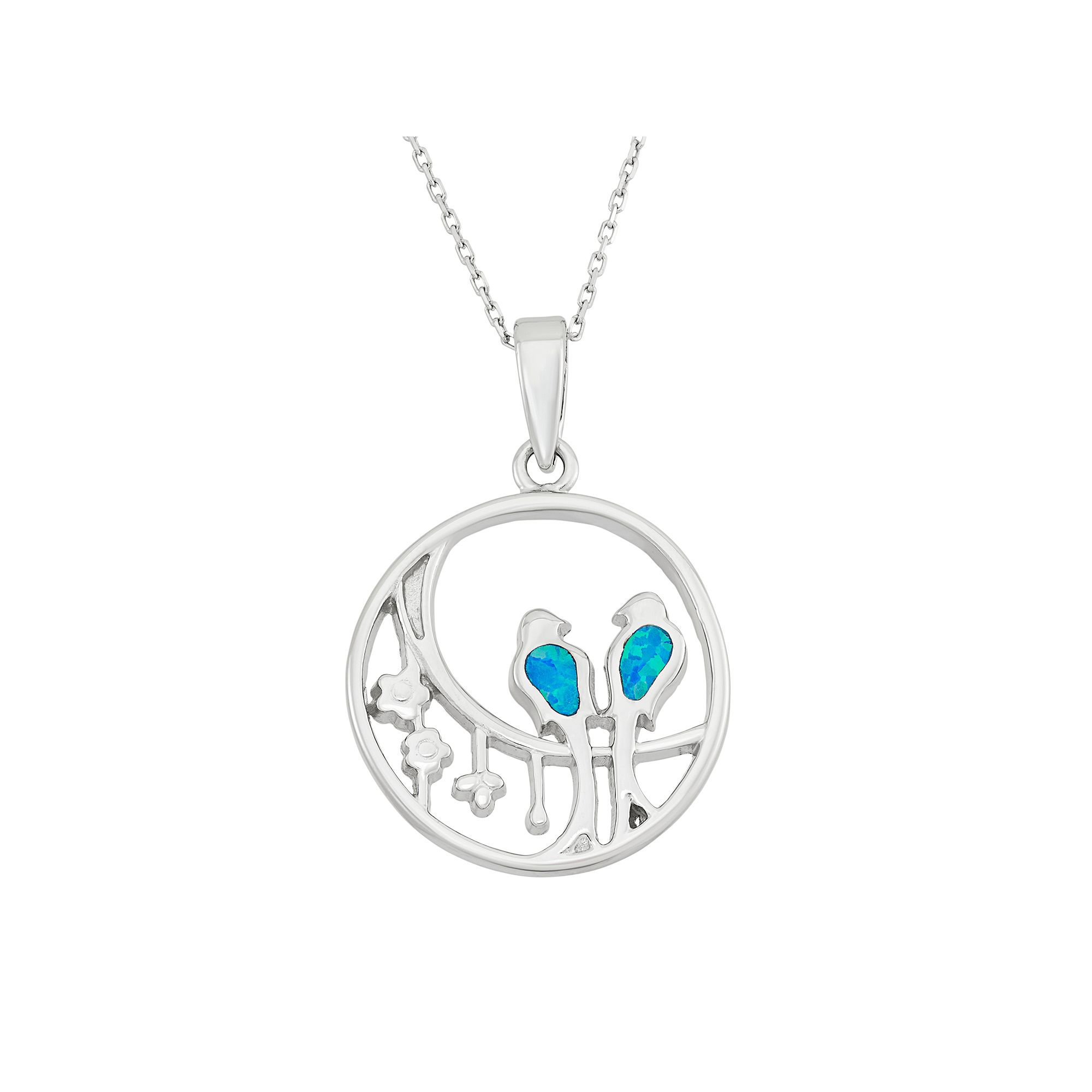 Lab-Created Blue Opal Sterling Silver Birds Pendant Necklace, Womens, Siz