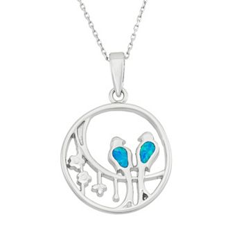 Nautica Rocks Lab-Created Blue Opal Sterling Silver Birds Pendant Necklace
