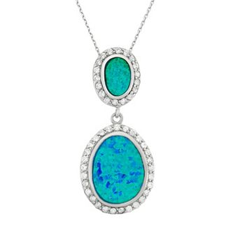 Nautica Rocks Lab-Created Blue Opal & Cubic Zirconia Sterling Silver Oval Pendant Necklace
