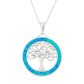 Nautica Rocks Lab-Created Blue Opal Sterling Silver Tree of Life Circle Pendant Necklace