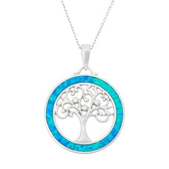 Nautica Rocks Lab-Created Blue Opal Sterling Silver Tree of Life Circle Pendant Necklace