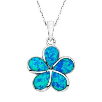 Nautica Rocks Lab-Created Blue Opal Sterling Silver Flower Pendant Necklace