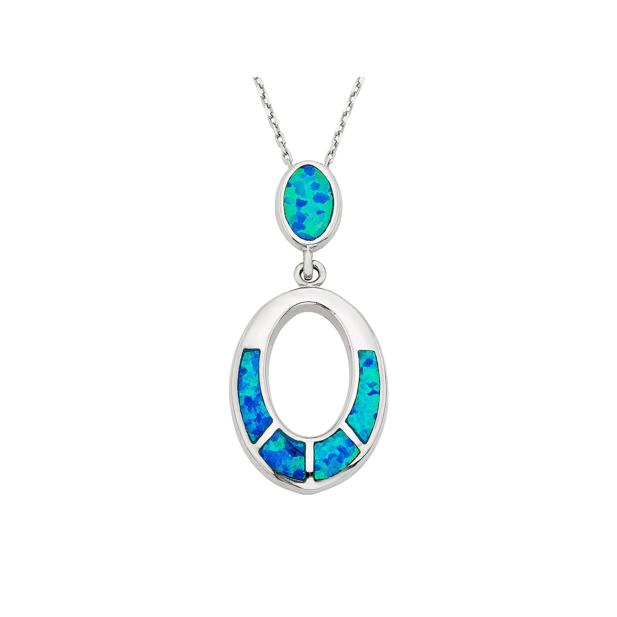 Lab-Created Blue Opal Sterling Silver Oval Pendant Necklace, Womens, Size