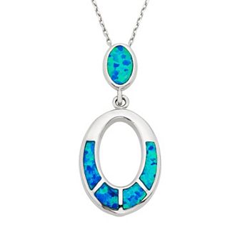 Nautica Rocks Lab-Created Blue Opal Sterling Silver Oval Pendant Necklace
