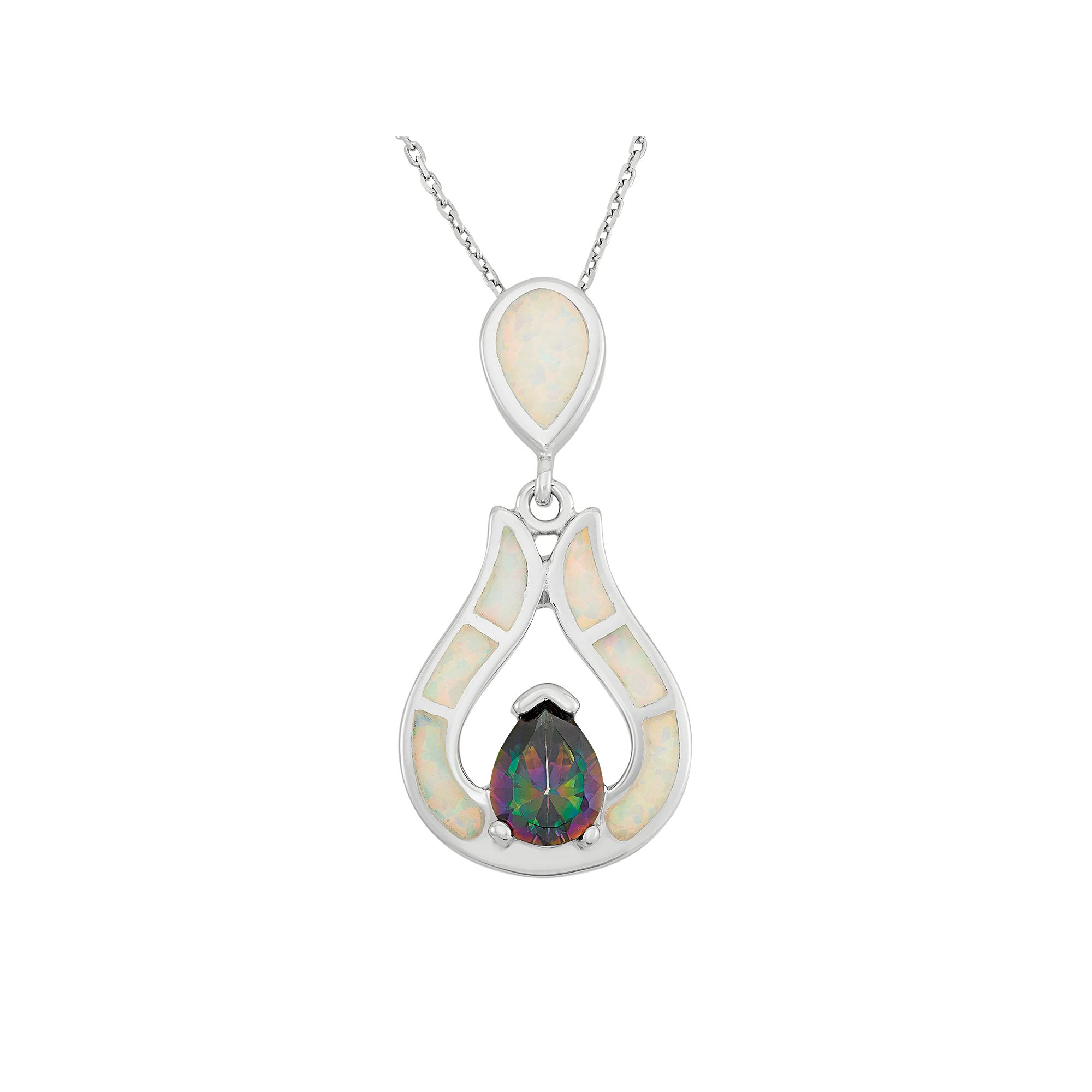 Lab-Created Opal & Cubic Zirconia Sterling Silver Teardrop Pendant Necklac
