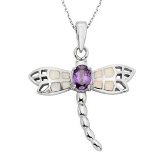 Nautica Rocks Lab-Created Opal & Cubic Zirconia Sterling Silver Dragonfly Pendant Necklace