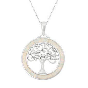 Nautica Rocks Lab-Created Opal Sterling Silver Tree of Life Pendant Necklace
