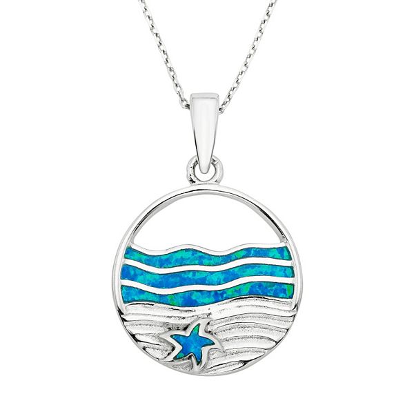 Lab-Created Blue Opal Sterling Silver Surf & Sand Pendant Necklace