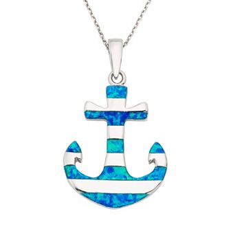 Nautica Rocks Lab-Created Blue Opal Sterling Silver Anchor Pendant Necklace