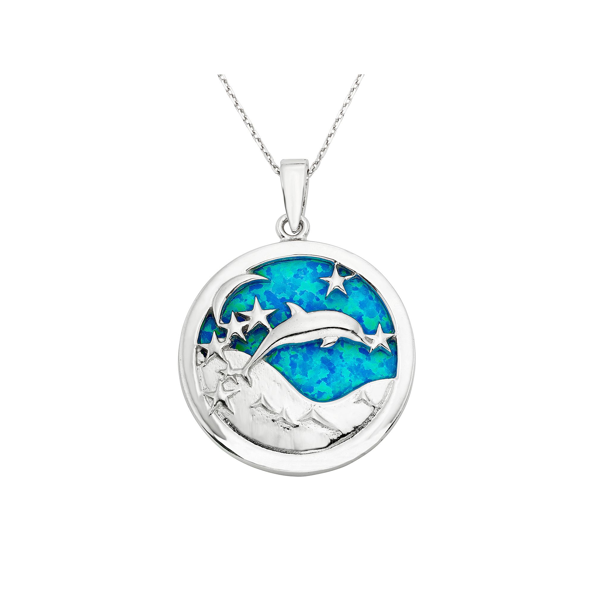 Lab-Created Blue Opal Sterling Silver Dolphin Pendant Necklace, Womens, S