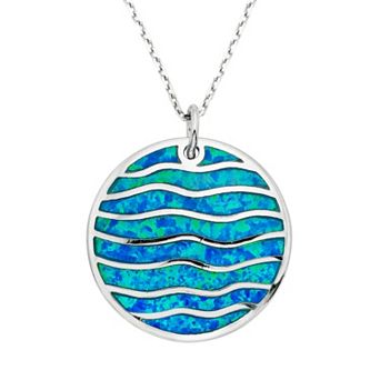 Nautica Rocks Lab-Created Blue Opal Sterling Silver Wave Pendant Necklace