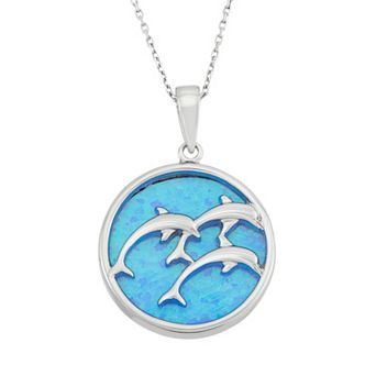 Nautica Rocks Lab-Created Blue Opal Sterling Silver Triple Dolphin Pendant Necklace