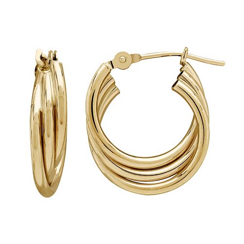 Everlasting Gold 14k Gold Triple Tube Hoop Earrings