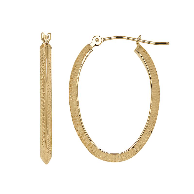 Everlasting Gold 14k Gold Textured Oval Hoop Earrings, Womens