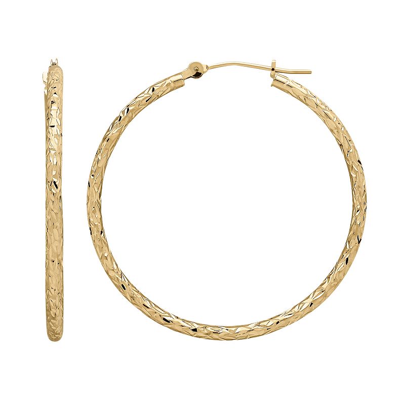 Everlasting Gold 14k Gold Textured Hoop Earrings, Womens