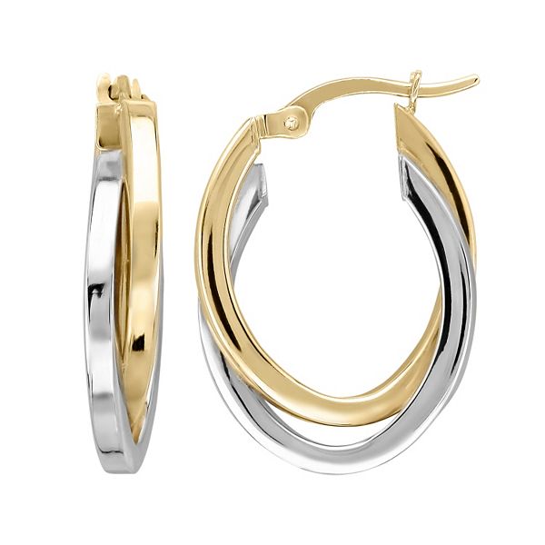 Everlasting Gold Two Tone 14k Gold Oval Hoop Earrings