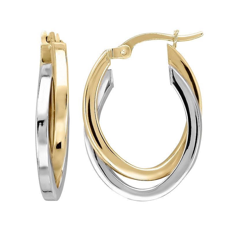 Everlasting Gold Two Tone 14k Gold Oval Hoop Earrings, Womens