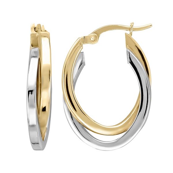 10kt White Gold Wedding Band Overlap Oval Hoop Earrings