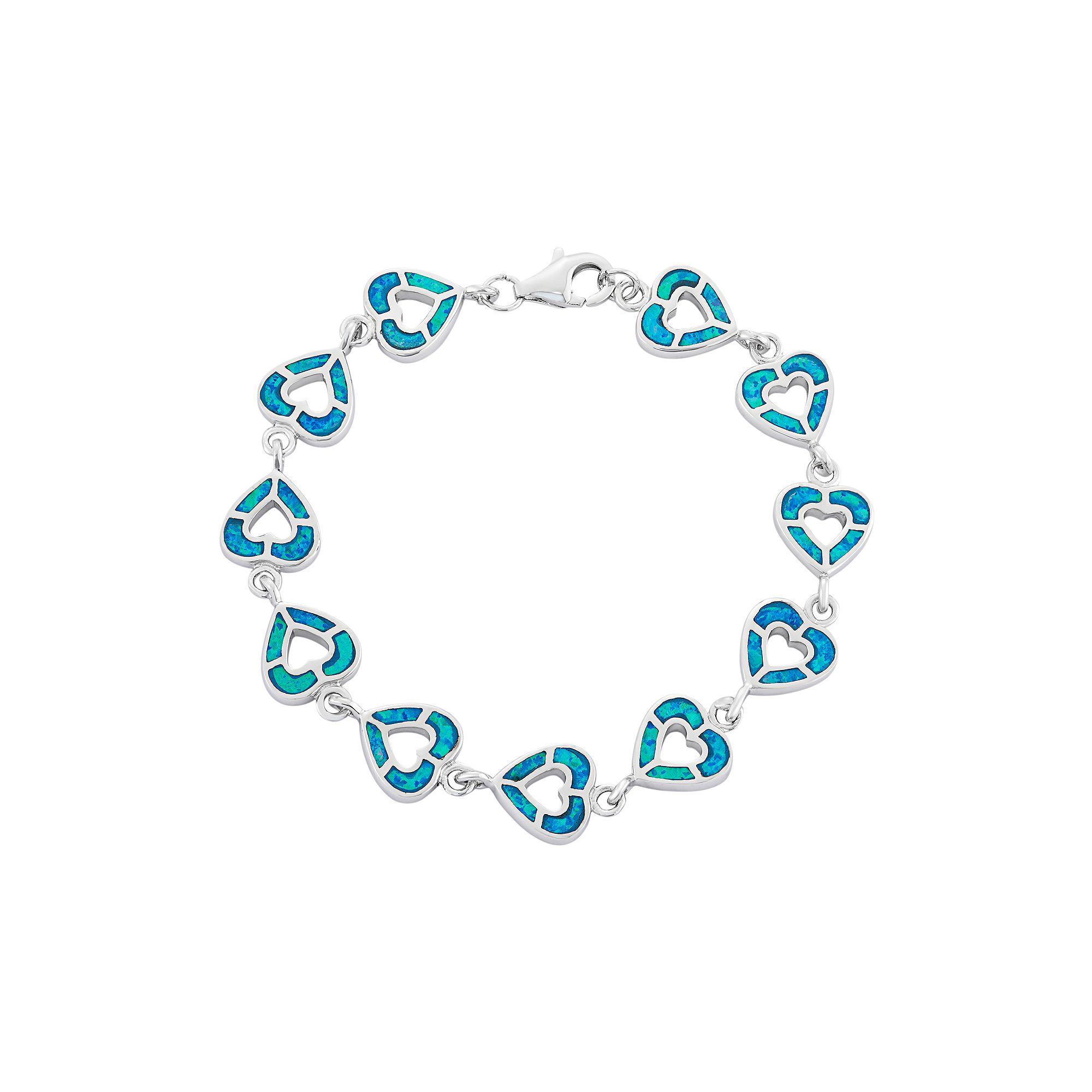 Lab-Created Opal Sterling Silver Reversible Heart Bracelet, Womens, Size:
