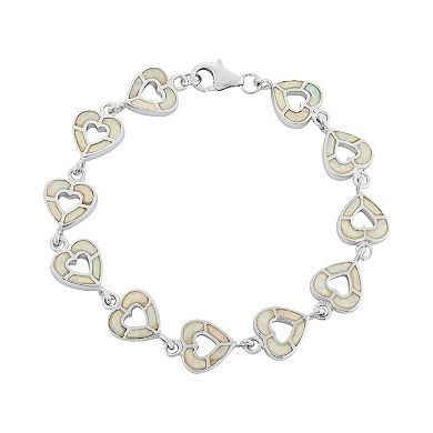 Lab-Created Opal Sterling Silver Reversible Heart Bracelet