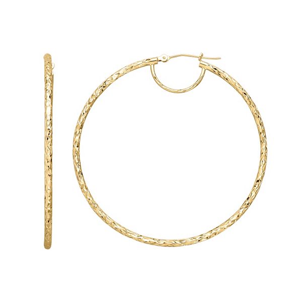 Everlasting Gold 14k Gold Textured Hoop Earrings