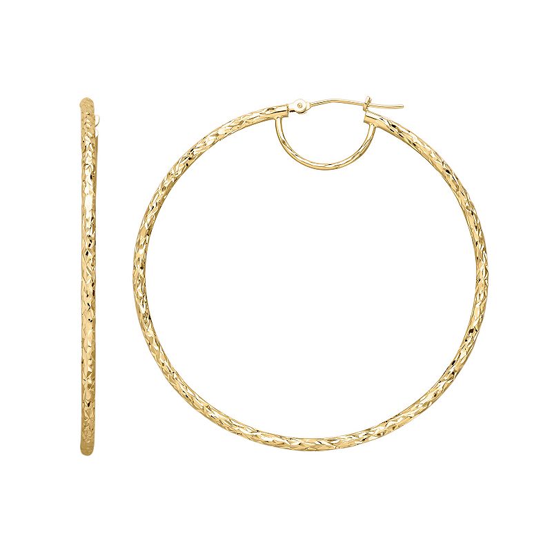 Everlasting Gold 14k Gold Textured Hoop Earrings, Womens