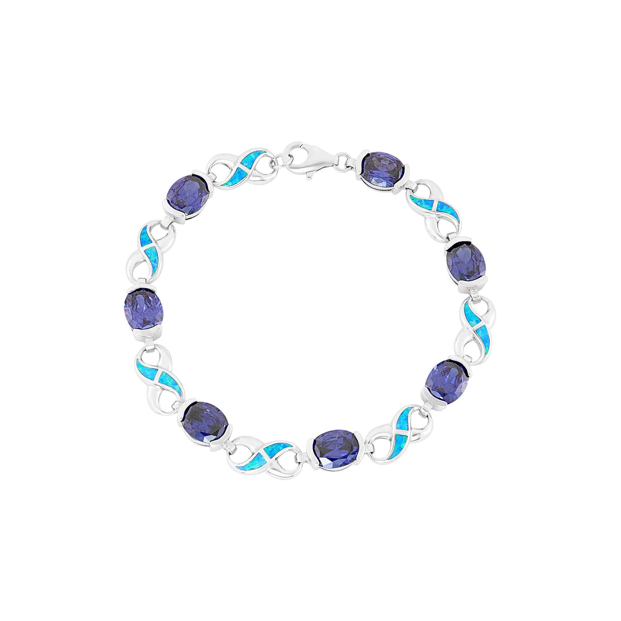 Lab-Created Blue Opal & Cubic Zirconia Sterling Silver Infinity Bracelet, 