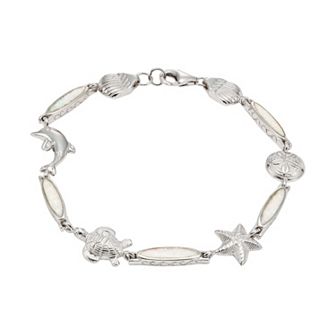 Nautica Rocks Lab-Created Opal Sterling Silver Turtle, Dolphin, Starfish & Seashell Bracelet