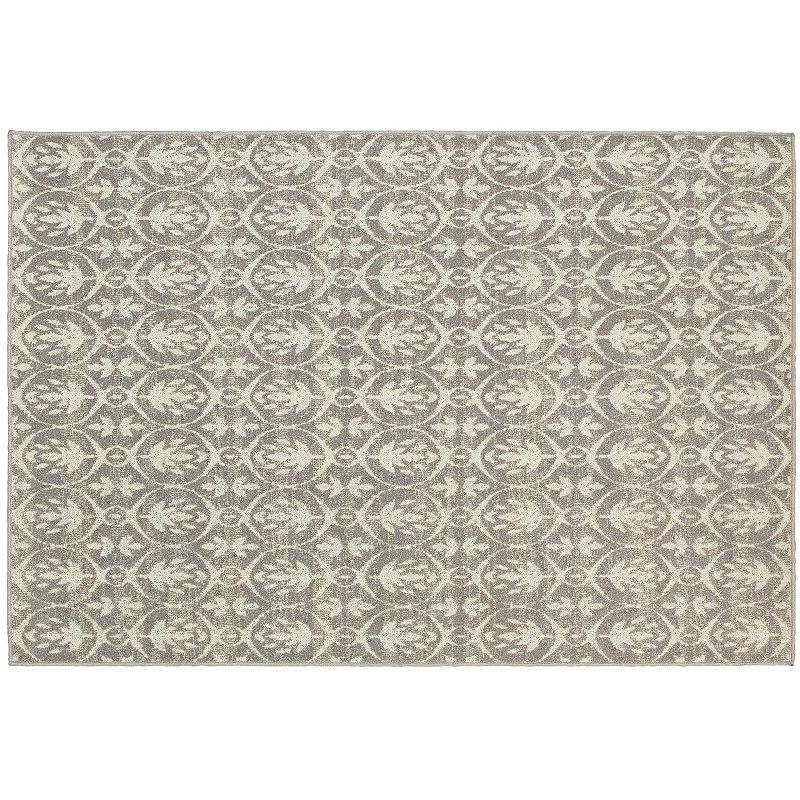 StyleHaven Longview Distressed Leaf Indoor Outdoor Rug, Grey, 5X7.5 Ft