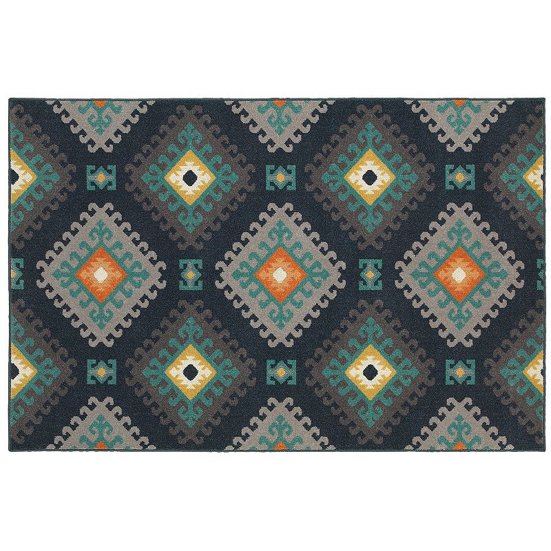 StyleHaven Longview Geometric Tribal Indoor Outdoor Rug, Blue, 8X11 Ft