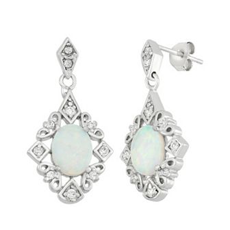 Lab-Created Opal & Cubic Zirconia Sterling Silver Drop Earrings