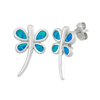 Nautica Rocks Lab-Created Blue Opal Sterling Silver Dragonfly Stud Earrings