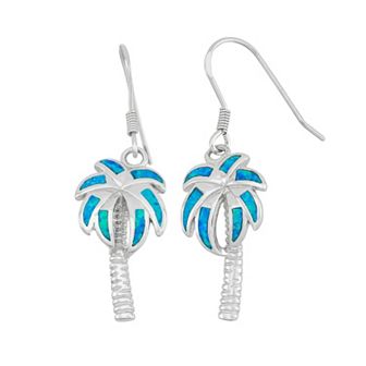 Nautica Rocks Lab-Created Blue Opal Sterling Silver Palm Tree Drop Earrings
