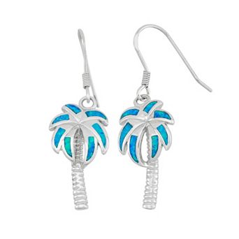 Nautica Rocks Lab-Created Blue Opal Sterling Silver Palm Tree Drop Earrings