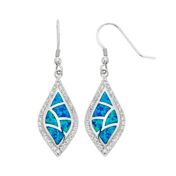 Lab-Created Blue Opal & Cubic Zirconia Sterling Silver Drop Earrings