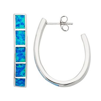 Nautica Rocks Lab-Created Blue Opal Sterling Silver U-Hoop Earrings