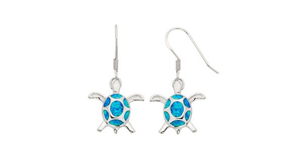 Lab-Created Blue Opal Sterling Silver Turtle Drop Earrings