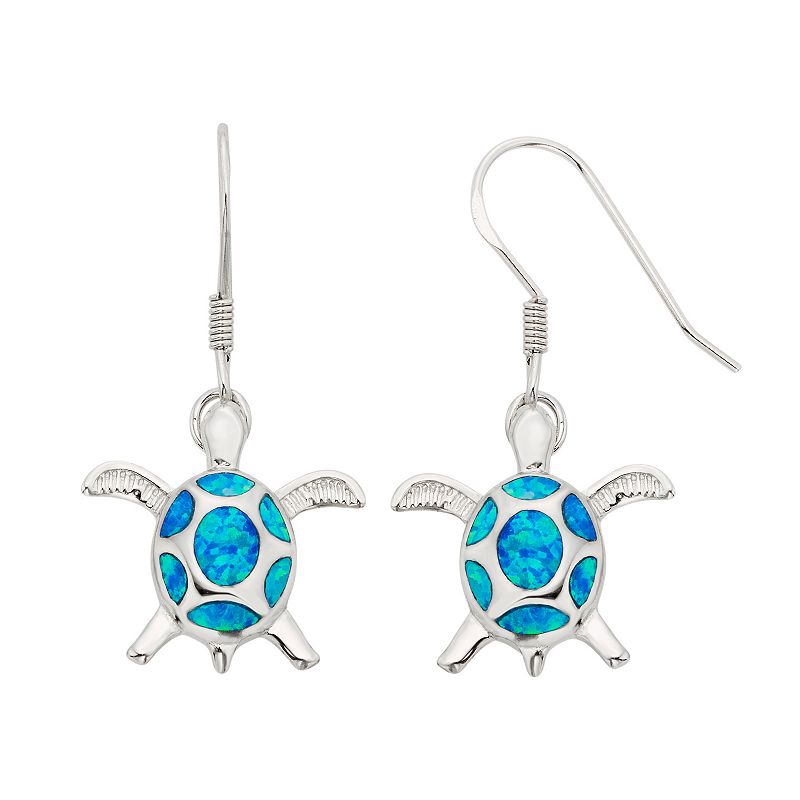 Lab-Created Opal Sterling Silver Turtle Drop Earrings, Womens, Blue