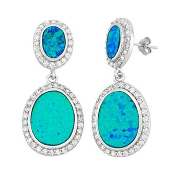 Nautica Rocks Lab-Created Blue Opal & Cubic Zirconia Sterling Silver Oval Drop Earrings