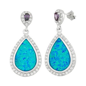 Nautica Rocks Lab-Created Blue Opal & Cubic Zirconia Sterling Silver Teardrop Earrings