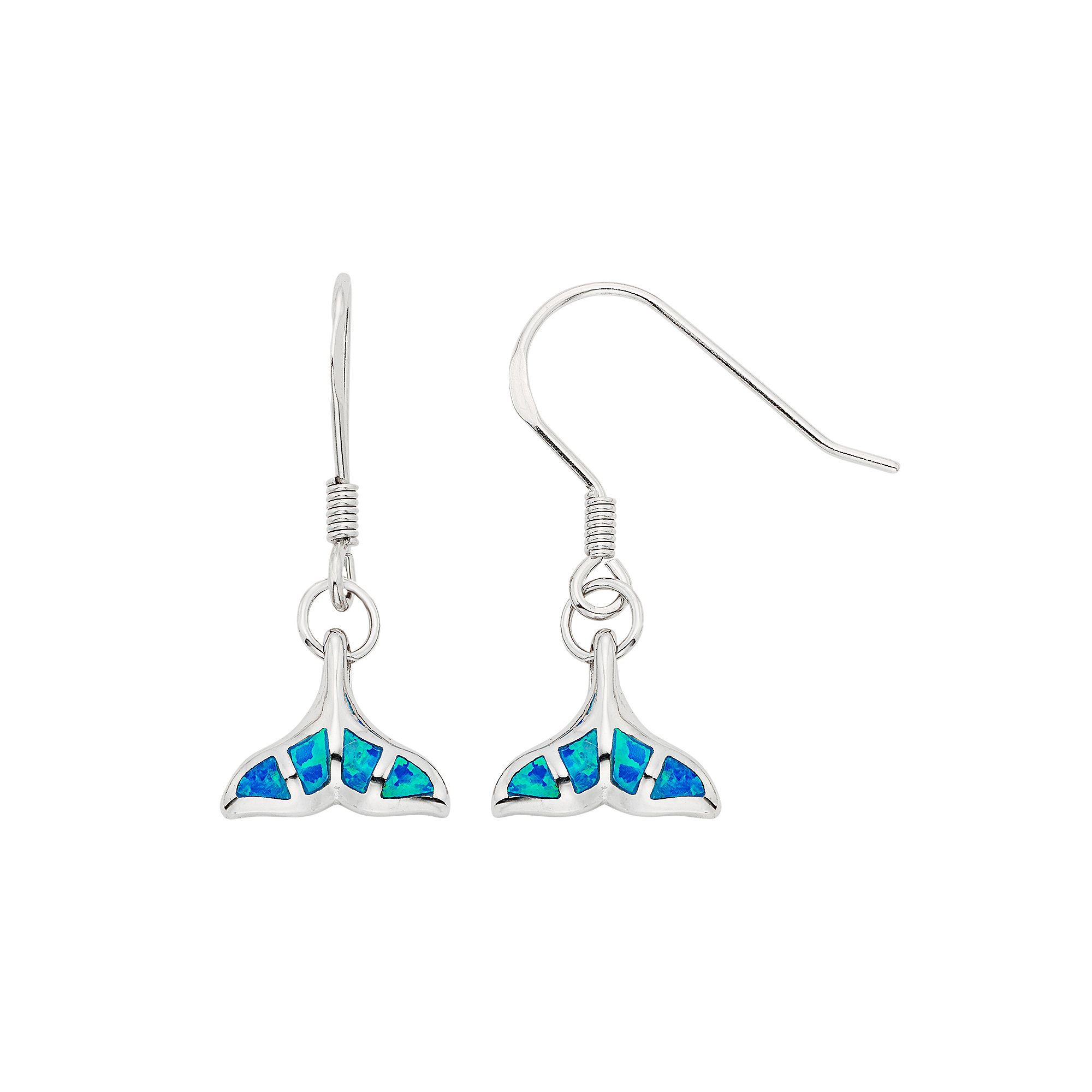 Lab-Created Blue Opal Sterling Silver Whale Tail Drop Earrings, Womens
