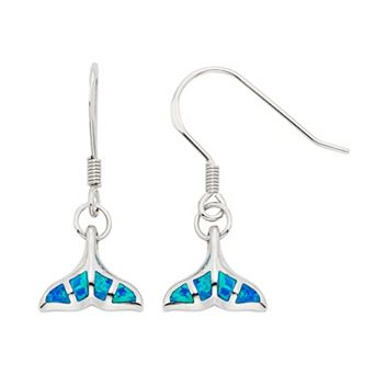 Lab-Created Blue Opal Sterling Silver Whale Tail Drop Earrings